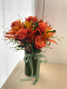 Bromeliad and Rose Arrangement